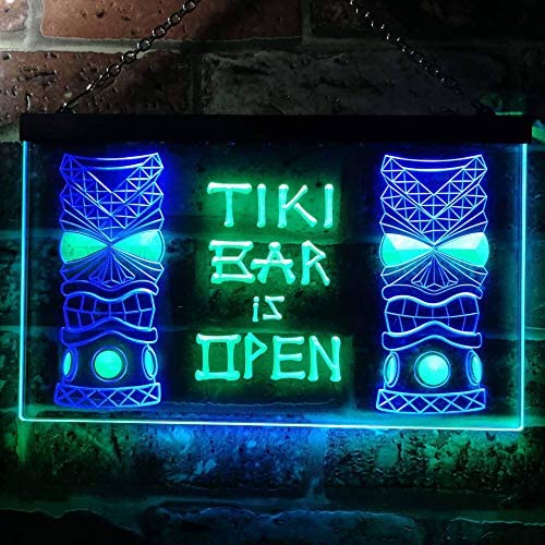 Tiki Bar Open Dual LED Neon Light Sign